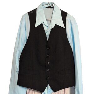 Daniel Hechter Men's Wool Suit Vest sz M Black 5-Button Formal Wedding Work EUC